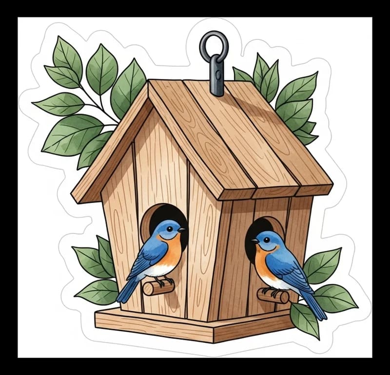Vogelhaus-im-Garten — Aufkleber